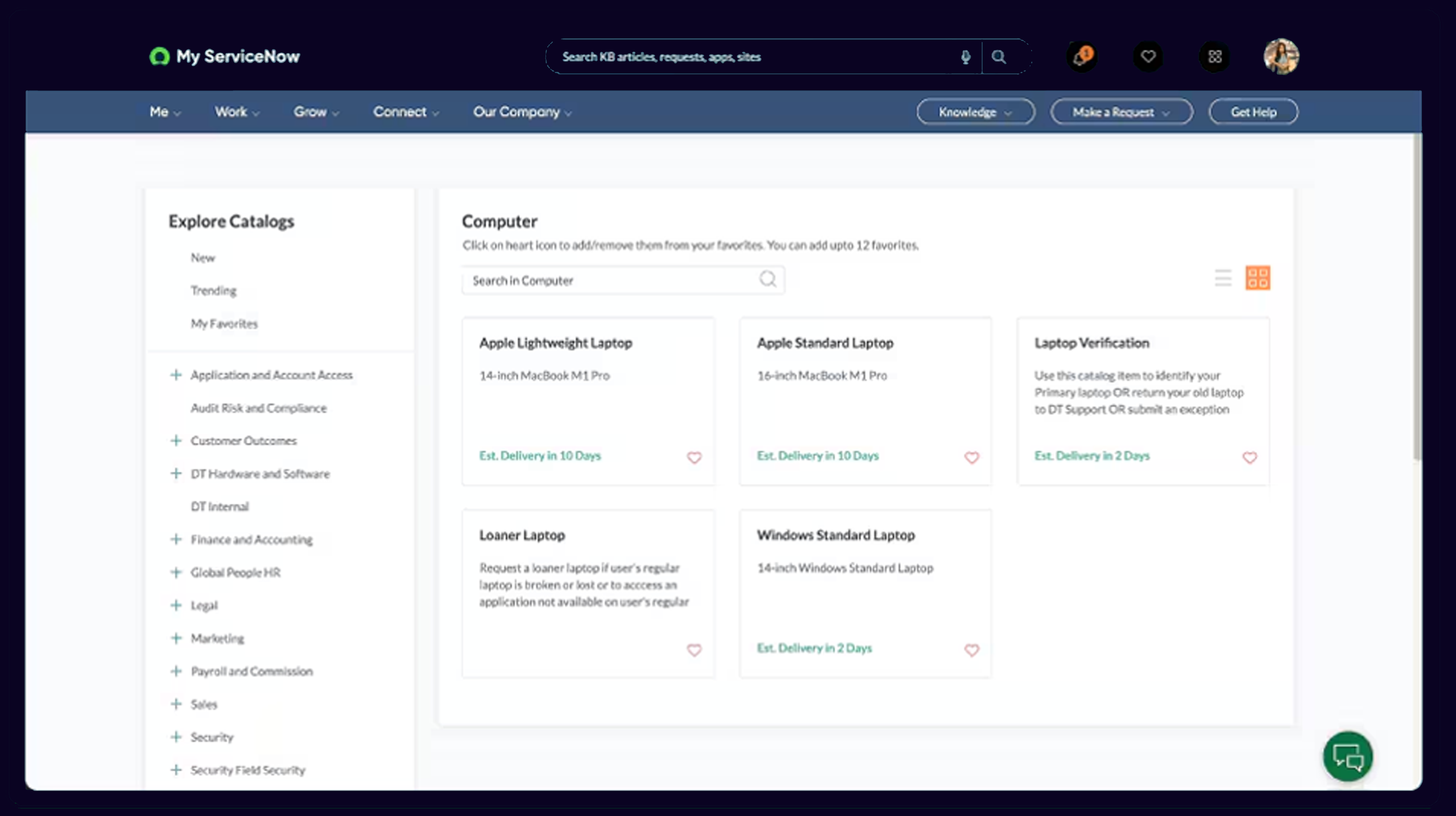 ServiceNow Service Catalog (Catalog)