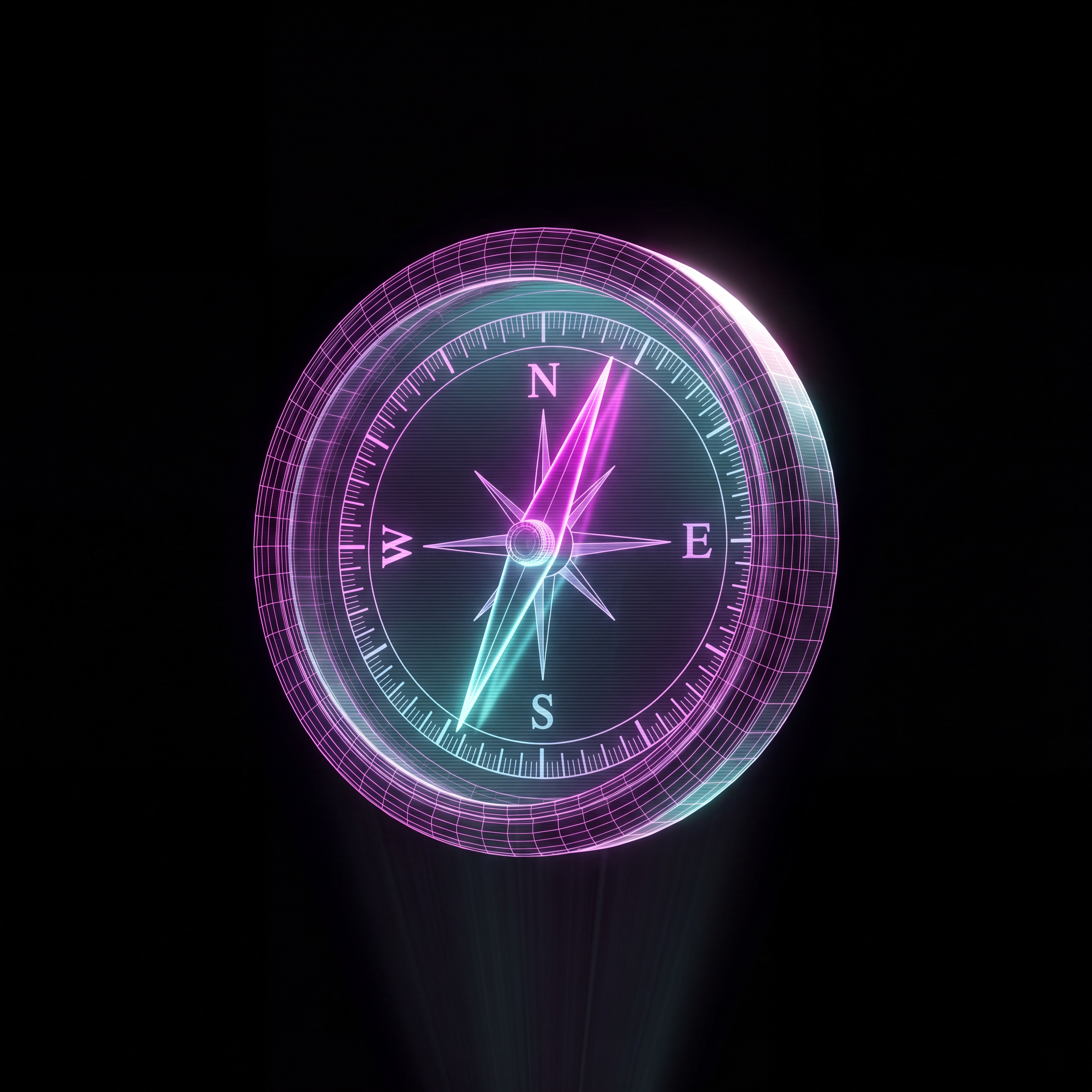 Holographic projection of a compass representing strategic guidance